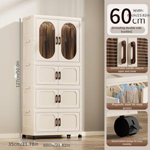 TEMU 1개 초대형 접이식 수납 캐비닛 (양문형) - 튼튼한 플라스틱 구조, 조립 불필요, 공간 절약형 디자인 (옷, 침구, 가정 정리용) - 작은 아파트 및 기숙사, 옷장 정리 및 수납에 적합|이불