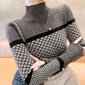 TEMU 여성용 우아한 하이넥 긴팔 스웨터 - 블랙 & 기하학 패턴의 두꺼운 따뜻한 겨울 스웨터, 가을/겨울용 신축성 있는 풀오버, 캐주얼 시크 레이어링 필수템, 스웨터, 시즌 패션, 스타일리시 니트웨어, 부드러운 질감, 패션 애호가, 두꺼운 스웨터, 신축성 스웨, 블랙 스웨터, 따뜻한 스웨터, 기하학 패턴 스웨터, 여성 가을 스웨터