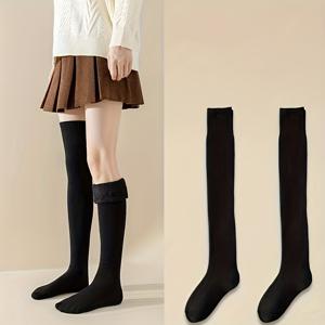 TEMU 1쌍 여성용 오버 더 니 겨울 부츠 & 레그 워머 - 두꺼운 보온 타이츠, 부드럽고 따뜻한 부츠 스타킹, 추운 날씨용 드레스 부츠 (손세탁/드라이클리닝) - 우아한 신발