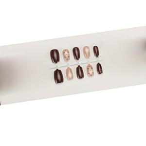 TEMU 짧은 사다리꼴 프레스온 네일, 빈티지 커피 브라운 글리터 도트 네일 스티커, 여성용 네일 용품, 가을 겨울 분위기 짧은 커피 네일, 10pcs 사전 커팅 네일, 심플 학생 DIY 네일 스티커, 프레스 온 네일 적용,글리터 폴카 도트 네일,사다리꼴 못,폴카 도트 디자인,매끄러운 글리터 표면,기계 제작 못