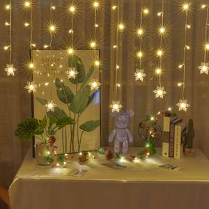 TEMU 1개 LED 눈꽃 커튼 조명 (8가지 모드), 대형 눈꽃 깜박임 분위기 조명, USB 전원 요정 조명, 실내, 침실, 거실에 적합