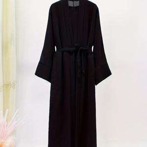 TEMU 라마단 단색 겸손한 드레스 세트, 캐주얼 크루 넥 민소매 탱크 드레스 & 오픈 프론트 긴 소매 타이 카디건 의상, 여성 의류