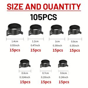 TEMU 105개/105개+1개 플라이어 헤비 듀티 호스 클램프 키트 (플라이어 포함) - 고압 스테인리스 스틸 클램프 (연료 라인, 냉각수, 에어 인테이크 및 해양용) - 플라이어 및 다양한 크기 (6-14mm)/(0.24''-0.55'') 포함