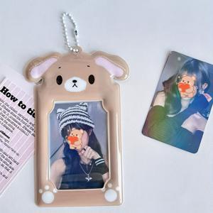 TEMU 귀여운 토끼 카와이 3 인치 두꺼운 카드 홀더 & 사진 프레임 디스플레이 펜던트 - 핑크/블루/피치 토끼 ID 배지 케이스, 체인 루프 포함, 사무실, K-Pop 팬, 사진, 한국 드라마 수집품 (한국 스타일), 포토카드 홀더