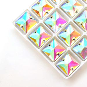 TEMU 2D 플랫, 모든 사이즈 스퀘어 AB 드릴 더블 홀 핸드-스티치 유리 코브리지 플랫 버클 - 웨딩 드레스용 하이 플래시 화이트 베이스와 무지개 색상 이리데센스, DIY 공예, 신부 액세서리, 웨딩 액세서리, 신부 코브리지, 이리데센트 마감