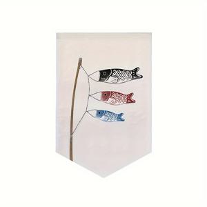 TEMU 전통적인 일본 노렌 린넨 블렌드 출입구 커튼 - 자카드 직조 태피스트리, 풍부한 고양이 후지산 디자인, 쉽게 닦아 낼 수 있음, 다양한 방 유형에 대한 헤딩 테이프 포함 - 도시 스타일 장식