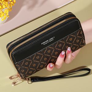 TEMU 클래식 지퍼 지갑 손목 끈付き: 대용량, 8개의 카드 슬롯, 다중 컴파트먼트 - PU 소재, 랜덤 프린트, 나일론 안감