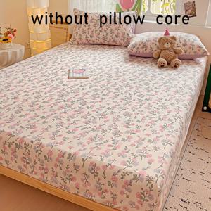 TEMU 알레르기 없는 플로럴 핏 시트 세트, 베개 커버 포함, 부드럽고 편안한 통기성 폴리에스터 침대 커버, 기계 세척 가능한 짠 인쇄 침구, 90gsm 경량 원단, 30-34cm 두께의 매트리스에 적합 - 침실과 게스트 룸에 이상적