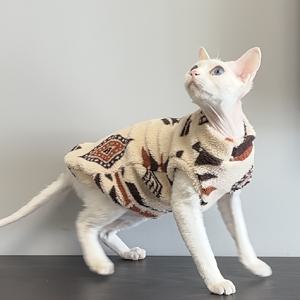 TEMU 스핑크스 고양이 겨울 스웨터 - 기하학 패턴 소프트 웜 풀오버, 작은부터 중형 사이즈까지 따뜻한 실내용 애완동물 의류, 트렌디한 펫 패션 액세서리, 플러시 질감, 편안한 소재, 실내 고양이를 위한 코지한 옷