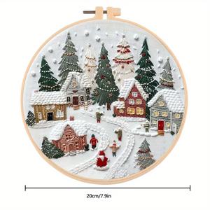TEMU 1pc DIY 크리스마스 마을 자수 키트, 원단 크로스 스티치 수제 바느질 작업, 나무 집 겨울 풍경, 가정 장식 공예