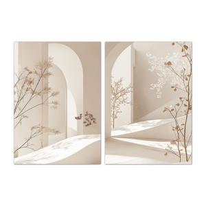 TEMU 2pcs 아치 랜드스케이프 캔버스 아트 프린트, 중립적인 베이지 톤, 프레임 없는 현대 벽화, 실내 포트레이트 방향, 봄/여름 주제의 가지 및 잎 포스터, 가정 사무실, 욕실, 거실, 침실, 레스토랑 장식