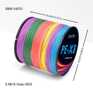 TEMU 8개의 PE 라인 컬러 300M/500M 낚시줄, 고강도 내마모성 낚시줄, 선택 가능한 13LB-88LB 다중 강도