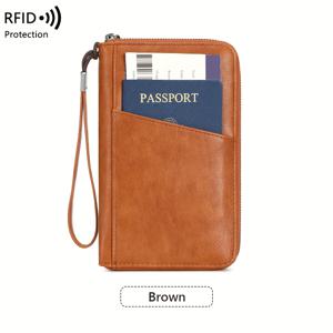 TEMU RFID 차단 여권 가방, 여러 여권을 넣을 수 있음, 여행 티켓 카드 문서 보관 가방, 지퍼 여권 지갑, 분리 가능한 손목끈, 데이 선물, 아내를 여자 친구에게 보내기