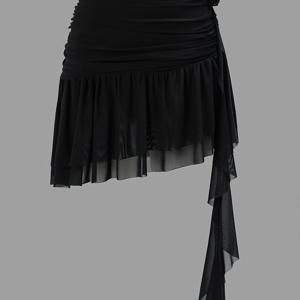 TEMU 여름 스타일] 꽃 디테일이 있는 우아한 블랙 프릴 메쉬 스커트 - 여성용 섹시한 하이웨이스트 A라인 스커트, 여름 의상에 완벽한 여름 스커트 | 꽃 메쉬 디테일 | 플리츠 디자인, 꽃 스커트