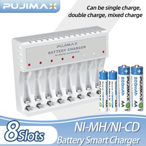 TEMU PUJIMAX 8 슬롯 배터리 스마트 충전기 독립 LED 지시자 - 1.2V AA/AAA Ni-MH/Ni-CD 배터리용 USB 충전, 지능형 비충전식 배터리 식별, 혼합 충전 시스템, 야외 사용을 위한 휴대용 디자인, 지능형 배터리 관리| 휴대용 충전기 | 지능형 식별, 배터리 충전기