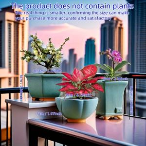 TEMU 3개 세트 아이스 크랙 디자인 세라믹 화분, 독특한 얼음 균열 디자인, 소형 다육식물용 홈 추천, 통기성 및 내구성 강화, 봄·여름 식물 용기, 자연풍 발코니 그린 플랜트