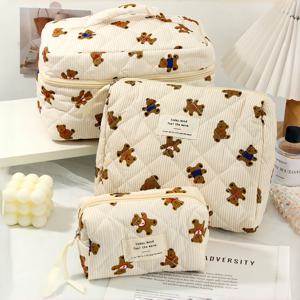 TEMU 3개 세트 귀여운 핑크 베어 패턴 대용량 멀티펑셔널 화장품 가방, 학교로 돌아가는 파우치 백, 휴대용 화장 브러시 클러치백, 지퍼가 달린 립스틱 엄마 선물, 생일 선물 욕실 거실 화장품 보관 가방|립스틱|화장품정리함