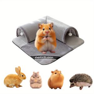 TEMU 쾌적한 플러시 토끼 터널 침대, 분리 가능한 매트 - 토끼, 게리, 치니, 고양이용 대형 회색 숨바꼈기 장난감 - 부드럽고 편안한 소형 애완 동물 수면 둥지, 터널 디자인, 나일론 소재, 애완 동물 케이지 액세서리 | 쾌적한 둥지 디자인 | 나일론 매트, 토끼 액세서리