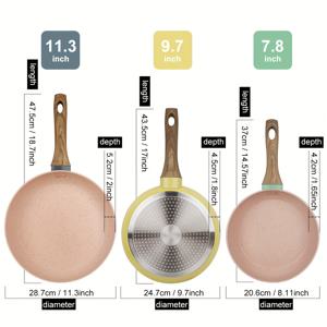 TEMU 3pcs 생동감 넘치는 여름 컬러 논스틱 프라이팬 세트 (20cm/24cm/28cm) - 스테이크, 계란 & 생선용 멀티사이즈 쿡웨어, 인덕션 및 모든 가전 호환 가능, 결혼식, 졸업식 & 여름 선물 아이디어