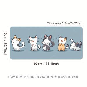 TEMU 블루, 블랙, 화이트 & 오렌지색의 재미있는 만화 고양이 댄스 디자인을 가진 초대형 미끄럼 방지 고무 책상 매트 - 집, 직장 또는 컴퓨터 설정용 내구성 있는 사무실 및 게이밍 마우스 패드, 고품질 구조|컴퓨터책상