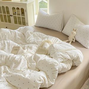 TEMU 3pcs 한국 스타일의 산뜻하고 심플한 이불 커버 세트 (이불 커버 1개 + 베갯잇 2개), AA 얼굴 디자인, 양면 사용 가능, 매력적인 , 편안함, 부드러움, 통기성 좋은 침구 장식, 발렌타인데이, 추수감사절 선물로 적합