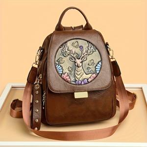 TEMU 한쪽 어깨에 걸 수 있는 배달 스트랩이 달린 대용량 백팩, 브라운 컬러의 패셔너블하고 스타일리시한 디자인; 럭키 디어가 인기 스타일