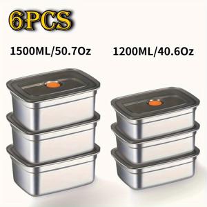 TEMU 3개/6개 세트 410 스테인리스 스틸 도시락통, 1200ml/1500ml 누수 방지 식품 보관 용기, 플립탑 & 식기세척기 사용 가능, 재사용 가능한 직사각형 런치박스 - 메일프렙, 체육관, 피크닉 필수품, 슬림한 금속 마감