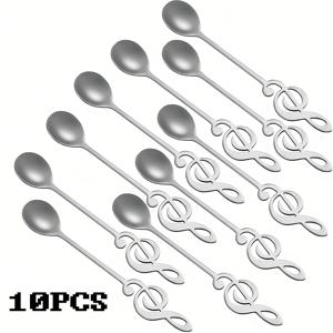 TEMU 10개 세트 노트 모양 스테인리스 디저트 숟가락, 우아한 티타임용품, 내구성 좋은 커피/밀크셰이크/ 숟가락, 가정/사무실/카페/레스토랑 주방 액세서리, 음악 애호가를 위한 완벽한 선물|소품샵