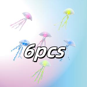 TEMU 현실적인 해파리 수족관 장식품 - LED가 있는 자체발광 젤라틴어류용, 매달린 촉수로서 물고기에게 안전한 다색상(녹색, 분홍색, 파란색, 보라색, 주황색, 노란색) 선택가능. 담수·해수 양방향 사용 가능, 청소하기 쉬운 내구성 있는 디자인, LED와 촉수로 생동감 넘치는 3D 효과, 무독성 재질의 아쿠아틱 데코