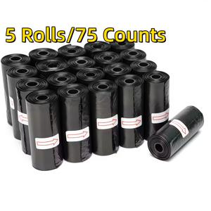 TEMU 75개/5롤 반려동물 배변봉투, 누수방지 강아지 배변봉투, 편리한 펫 청소용품, 합리적인 패키지, 고양이, 강아지 및 기타 반려동물용, 마당, 공원, 야외산책에 적합, 블랙