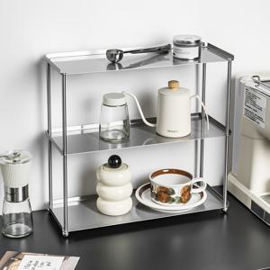 TEMU 내구성 강한 스테인리스 2단 또는 3단 선반 - 간편 조립, 주방·욕실·사무실·카페용 공간 절약형 수납장 - 커피 , 화장대, 보석 전시용 현대식 선반 - 도구 불필요, 다목적 랙