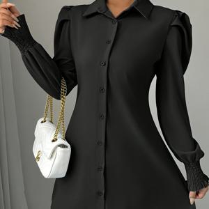 TEMU 여성용 우아한 프렌치 블라우스 - 클래식 칼라 긴팔 버튼 프론트 셔츠, 오피스 투 파티 탑 - 가을 옷장 필수품, 여성 정장 & 일상복, 세련된 스타일, 고품질 스티칭, 패션 애호가, 직장복, 맞춤형 핏, 버튼업 상의