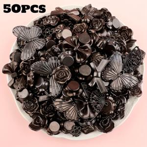 TEMU 50개 고딕 다크 로즈, 나비 & 컷아웃 비드 장식 액세서리 - 바로크 블랙 DIY 헤어클립, 폰 케이스, 머그컵 및 공예 프로젝트용
