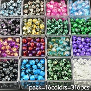 TEMU 316개 (비즈 316개) 8mm 크랙글드 유리 씨드 비즈 - 16가지 생생한 색상, 개별 포장, DIY 주얼리 만들기, 목걸이, 팔찌, 공예용 - 초보자와 전문가를 위한 프로페셔널 비즈, 핸드메이드 액세서리, 매끄러운 마감, 비딩 용품, 공예 애호가