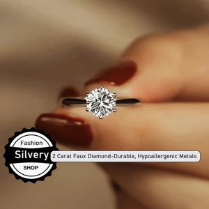 TEMU 여성용 2-캐라틴 솔리티 약혼 및 결혼 반지 1개, 저자극성 실버 도금, 프로포즈 및 고품질 패션 액세서리에 이상적, 약혼 반지, 여성용 결혼 반지, 커플용 결혼 반지, 여성용 반지