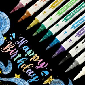 TEMU 더블 엔드 메탈 마커 - 브러시 & 파인 팁, 캘리그라피/스크랩북용 이중 아트 펜촉 - 플라스틱/유리/금속에 사용 가능한 선명한 오일베이스 수채화색상 - DIY 공예, 페인팅, 글래스&메탈 컬러링을 위한 다목적 미술용품|캘리그라피