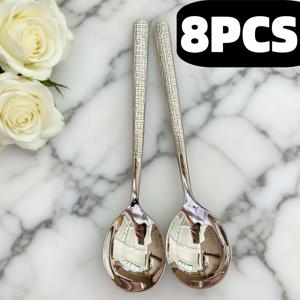 TEMU 8개 스테인리스 스푼: 해머무늬 한국식 수저; 레스토랑용 서양수저, 디너 숟가락, 티블 스푼, 국자