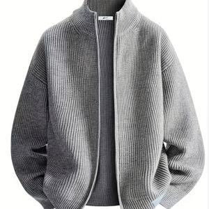 TEMU 남성용 겨울 두꺼운 하프 지퍼 가디건 재킷 - 루즈핏 스탠드 칼라 스웨이저 코트, 풀 지퍼 백 (하프 지퍼 프론트), 손세탁 가능한 따뜻한 아우터웨어, 요가 & 캐주얼 웨어 - 성숙한 남성을 위한 솔리드 컬러|요가|가디건|요가복