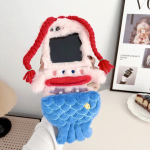 TEMU 가을/겨울 한정판 플러시 자수 물고기 모양 접이식 폰케이스, 삼성 Z Flip 시리즈 3/4/5/6/7 호환, 전체 보호 기능 제공