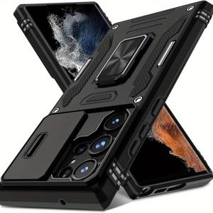 TEMU 삼성 S25 S24 S23 S22 S21 S20 울트라 A 42 A22 A 12 A32 A33 A51 A52 A72 A71 A73 A53 A14 A 13 A34 A54 A23용 슬라이드 카메라 커버 내장 회전 링 킥스탠드 [전체 카메라 보호] 보호 케이스|휴대폰케이스|S21케이스|S22케이스