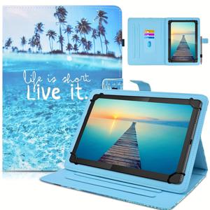 TEMU 유니버설 10인치 태블릿 케이스, 10.1인치 태블릿 커버, 보호성 접이식 가죽 다각형 시청 스탠드 케이스, 3개의 카드 슬롯을 특징으로 다양한 9.6.5인치 // 태블릿과 호환 가능합니다.