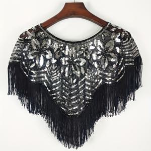 TEMU 여성용 빈티지 시퀸 & 레이스 숄 랩 - 꽃 자수 파티 커버업, 저녁 행사용 통기성 메쉬 케이프, 결혼식 액세서리, 해변 나들이용 우아한 드레이프, 섬세한 프린지, 스타일리시 커버업