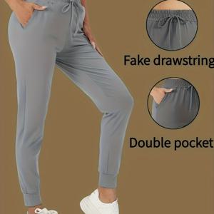 TEMU 여성용 하이웨이스트 애슬레틱 팬츠 - 풀 길이 트라우저 & 포켓, 고신축 운동 레깅스, 짐, 요가용 - 솔리드 컬러 캐주얼 스포츠웨어 (세탁기 사용 가능) - 봄/가을 트라우저