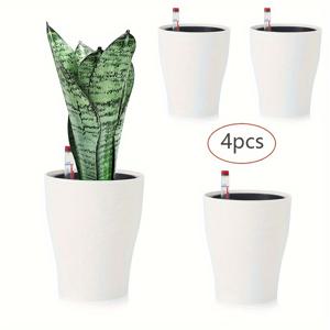 TEMU 레벨 표시기가 있는 4개 세트 자동 급수 화분, 실내외 사용 가능한 4.72인치 화이트 플라스틱 화분 - 허브, 알로에, 소형 식물에 이상적, 화분