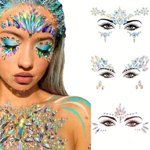 TEMU 눈과 눈썹용 보석 얼굴 스티커 3개 세트, 메이크업 파티에 이상적