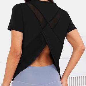 TEMU 메쉬 백 디자인의 여성용 운동 캐주얼 요가 티셔츠, 속건성 스포츠 탑, 반팔, 통기성 체육관 착용