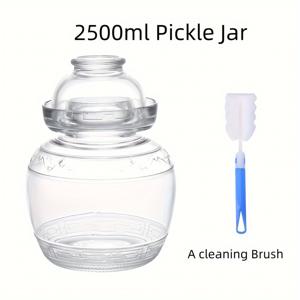 TEMU 1개, 2500ml/84.53oz 유리 피클 용기 발효 용기와 청소 브러시, 무작위 색상, 물 밀봉 유리 용기 뚜껑 발효 키트, 전통 김치 용기, 피클, 김치 및 양배추 소금장아찌 만들기용