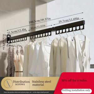 TEMU 1개 접이식 빨래 건조대, 보이지 않는 발코니 행거, 실내/실외 벽걸이 세탁대 – 크리스마스, 할로윈, 가정용 및 의류 매장 디스플레이에 완벽