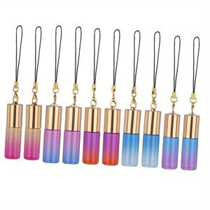 TEMU 10pcs 그라디언트 컬러 유리 롤러 병 5ml, 펜던트가있는 미니 리필 형 향수 에센셜 오일 약병, 휴대용 여행 롤온 병|향수