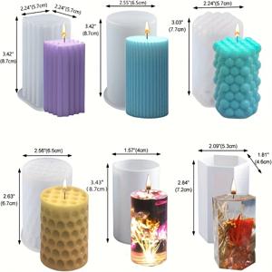 TEMU 6개 실리콘 촛대 모양 세트, DIY 3D 육각 원통 및 버블 컬럼 모양, 소이 왁스 비누 만들기, 향기로운 촛대 제작 키트